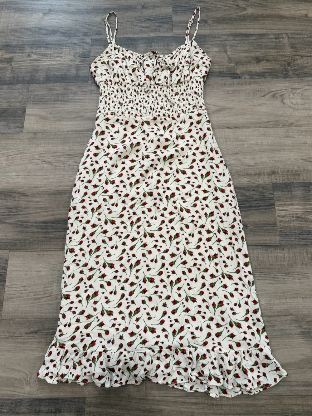 Reformation White Maxi Skirt with Red Rosebud Print Size 4